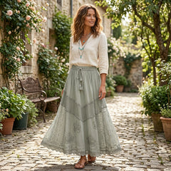 Women'S Indian Boho Maxi Skirt, Embroidered Drawstring Tiered Skirt 18654