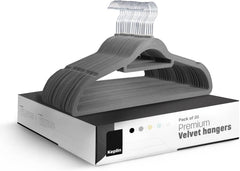 KEPLIN Velvet Hangers 20 Pack - Non-Slip Clothes Hangers with Tie Bar & 360° Hook - Durable & Sturdy, Space-Saving Wardrobe Organisers for Suits, Jackets & Clothes- Home Storage Solution (Black)