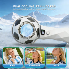 Portable Football Design Handheld Fan, USB Rechargeable Mini Fan, High-Velocity Portable USB Cooling Fan with Digital Display, Mini Soccer Desk Fan for Sports & Travel