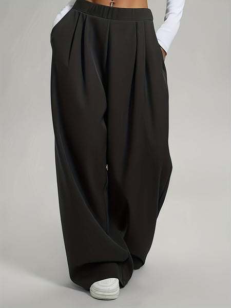 Elegant Set of Two Solid Color Casual Wide-Leg Pants