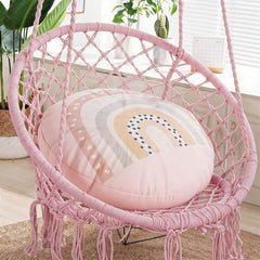 Courtyard Woven Hanging Basket, Hanging Cotton Rope Iron Ring Hanging Chair, Balcony Rocking Chair, Suitable for Indoor, Outdoor, Home, Balcony, Courtyard, Garden, Maximum Load Capacity: 200kg, Material: Iron Ring, Cotton Rope (No Include Cushion)