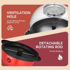 Popcorn Machine 5L Popcorn Maker Round, Non-Stick Coated, Removable Lid, Sugar, Oil & Butter Supportable, Electric Pop Corn Maker Machine for Christmas Movie Parties