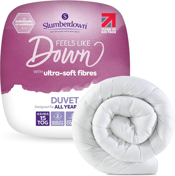 Slumberdown Feels like down King Size Duvet 13.5 Tog - Ultra Soft Extra Warm & Snuggly King Quilt for Cold Winter Nights | UK Made, Non-Allergenic & Washable (225 X 220Cm)