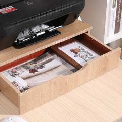 Microwave Oven Shelf Stand with Drawer, 2-Tier Kitchen Countertop Storage Rack Spices Rack Freestanding, Home Office Printer Stand Multifunctional Unit Shelving Wood Top Metal Frame