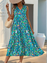 Spring/Summer Vacation Women'S Sleeveless Bohemian Style Fringed Tie-Up Printed Dress