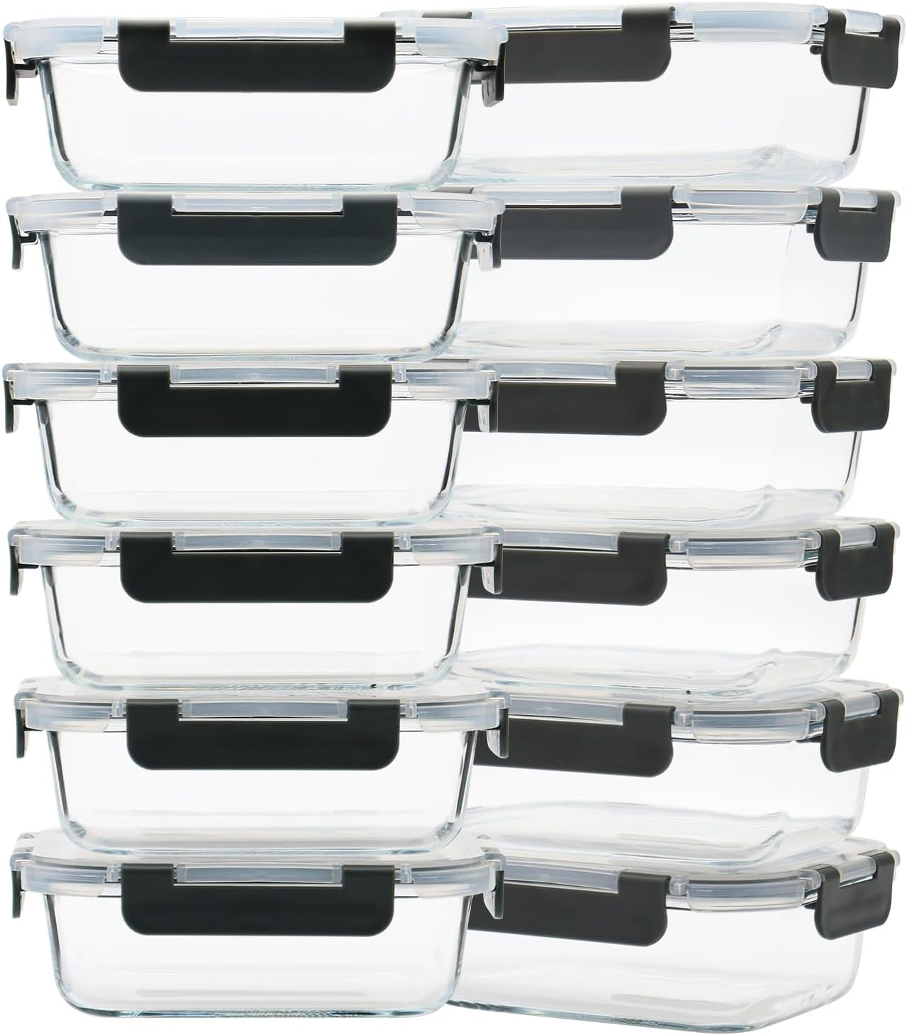 GULFLIN 24-Piece Small Glass Food Storage Containers with Lids Airtight, 1.5 Cup Meal Prep Containers Set, Microwave&Dishwasher Safe, Leak-Proof, Bpa-Free, Grey