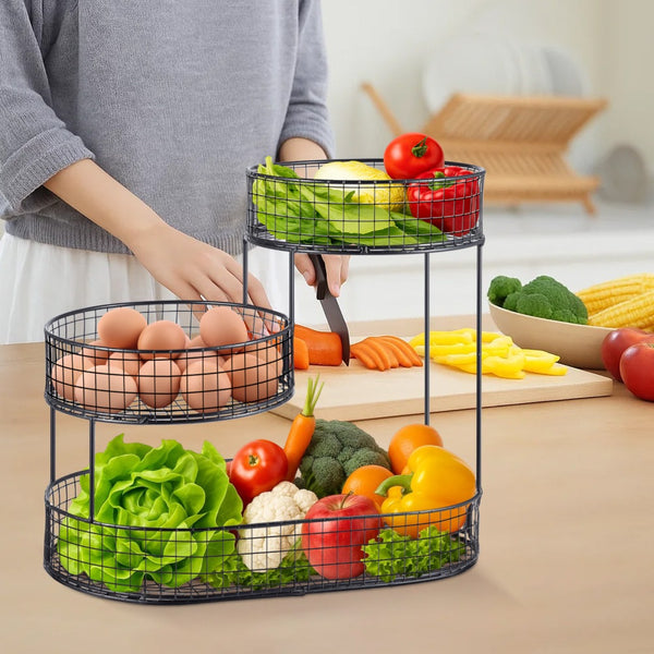 3-Layer Desktop Storage Rack - Iron Fruit Basket & Vegetable Organizer for Kitchen Dining Table, Space Saving Metal Storage Rack