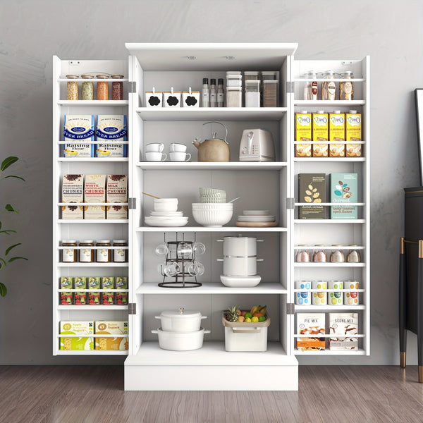 129.54cm Kitchen Cupboard Pantry with Doors And Adjustable Shelves, White Storage Cupboard, Freestanding Storage Cabinet for Kitchen, Living Room And Dining Room Kitchen Organizers And Storage