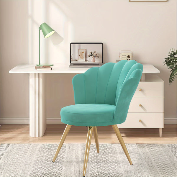 Modern Velvet Accent Chair With Back, Upholstered Vanity Chair For Makeup Room, Makeup Side Chair Desk Chair With Golden Metal Legs For Bedroom Living Room