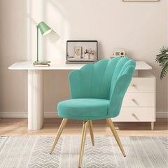 Modern Velvet Accent Chair With Back, Upholstered Vanity Chair For Makeup Room, Makeup Side Chair Desk Chair With Golden Metal Legs For Bedroom Living Room