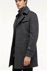 New Autumn And Winter 802 Detachable Double-Layer Collar Thick Velvet Blend Overcoat for Men