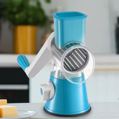 Rotary Vegetable Shredder 3 in 1 Rotary Cheese Grater Round Vegetable Mandoline Blades Handheld Fruit Vegetable Slicer Shredder for Fruit Nut and Vegetable Grate Green