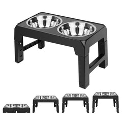 Dog Food Bowl Stand with 4 Customisable Heights | Dog Feeding Station Non-Slip Elevated Feeder for Improved Digestion | Fits 2 Standard Bowls
