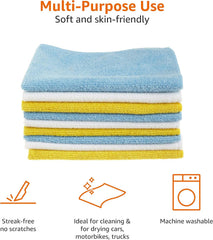 Amazon Basics Microfibre Cleaning Cloth, Pack of 24, Multi Colored, Blue, Orange & White, 40.5 Cm X 30.5 Cm