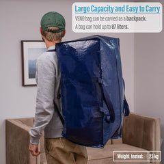 VENO 8 Pack Moving Bags Heavy-Duty Extra Large W/Backpack Straps, Moving House Essentials, Strong Handles & Zips, Clothes Storage, Packing, Laundry Bags, Reusable and Sustainable (Blue, 8 Pack)