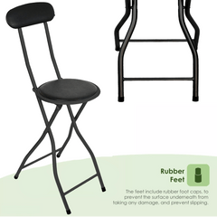 Black Folding Bar Stool Padded High Back Chair Stools For Breakfast Bars Kitchens Foldable Seat Non Slip Feet Durable Frame Lightweight Easy to Fold Ready to Use