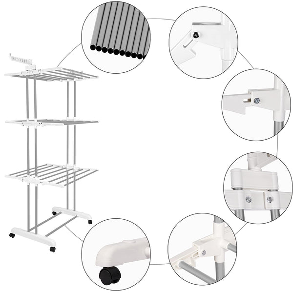 Foldable Extra Large Clothes Drying Rack 4 Tier For Indoor Outdoor Laundry Room Laundry Garment Dryer Stand Adjustable Rolling Laundry