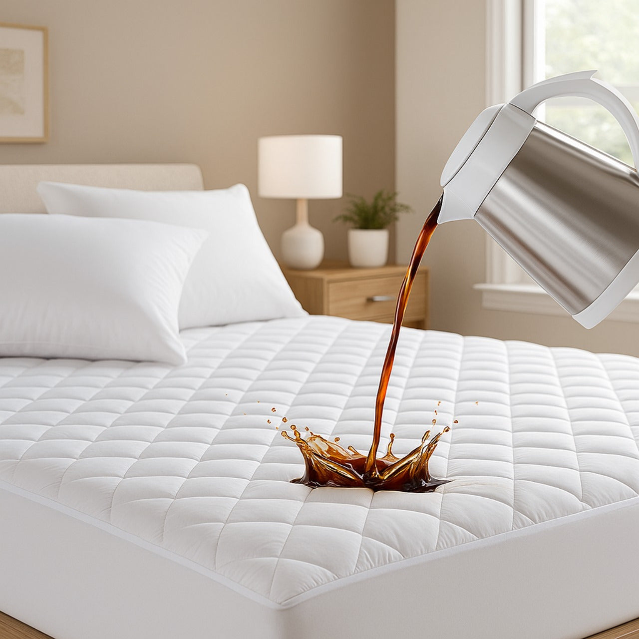 Quilted Waterproof Mattress Protectors 30cm Skirt, Anti Bed Bug Protector, Allergen Protection, Easy To Clean, Soft Bamboo Material