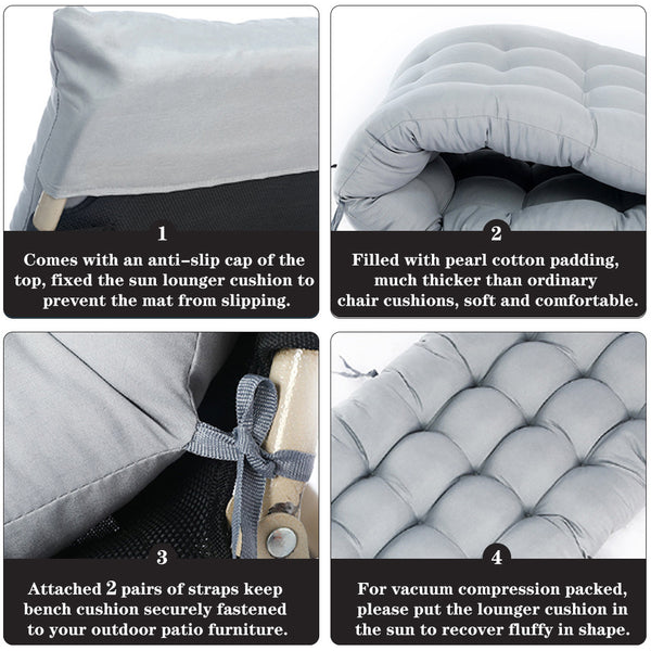 Garden Bench Cushion Chair Cushion, Sun Lounger Cushion Pads 160*50*8cm Thick Garden Recliner Chair Replacement Anti-Slip Cushion Sunbed Cushion 2 3 Seater Seat Pad for Porch Swing Patio Lawn Various Colour Options