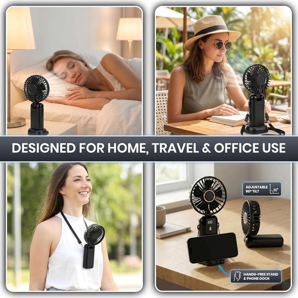 1pc Portable Handheld Fan USB Rechargeable Foldable Mini Desk Fans 5 Speeds, Personal Cooling Fan with Neck Strap for Travel, Office & Outdoor Use, Removable Cover for Easy Clean, Black, Pink, White Options 1 Pack