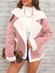 Women's Elegant Lapel Collar Plush Jacket with White Fur-Like Trim - Winter Warm Coat, Structured Fit Front Button Closure, Hand Washable Outerwear for Daily Travel & Holiday Outfits (Solid Color, Autumn/Winter) - Versatile Casual to Semi-Formal Wear
