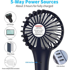 KOOPAO Handheld Mini Fan Rechargeable 2500mAh | Portable USB Desk Fan with 3 Speeds | Quiet Personal Fan with Stand & Phone Holder for Home Office Travel