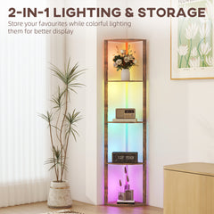 LED Floor Lamp with Shelves, 5-Tier Dimmable Standing Lamp with Adjustable Brightness and Foot Switch, Modern Corner Display Shelf Unit for Living Room Bedroom Office
