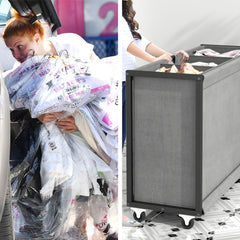 Modern Gray Rolling Laundry Hamper with 3 Removable Bags & 2 Drawers - Durable Wooden Laundry Sorter Cart for Bathroom, Bedroom, Laundry Room - Space-Saving Storage Organizer with Wheels, Laundry Basket, Laundry Baskets