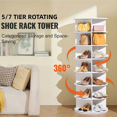 5/7 Tier Rotating Shoe Rack- 360° Spinning Floor Stand With Shelves For Home & Dorm, Easy Assembly, Durable PVC Material, Versatile Storage