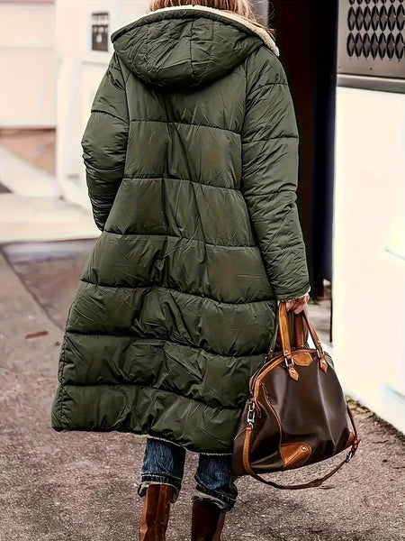 Winter New Women's Double-Sided Raglan Sleeve Hooded Jacket, Outdoor Street Style Casual Autumn Winter Long Warm Windproof Fashion Solid Color Slim Long Sleeve Padded Coat