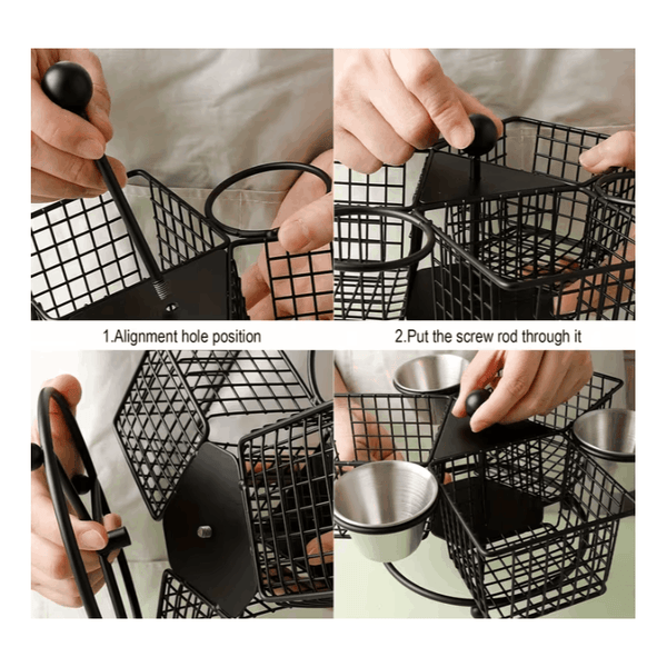 1pc Rotating French Fry Basket with Dipping Cup Compatible for French Fries, Onion Rings, Wings - Heavy-Duty Stainless Food-Contact Rotator System, Countertop/Floating Shelf Fryer Basket for & Commercial Kitchens