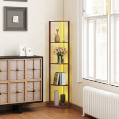 LED Floor Lamp with Shelves, 5-Tier Dimmable Standing Lamp with Adjustable Brightness and Foot Switch, Modern Corner Display Shelf Unit for Living Room Bedroom Office