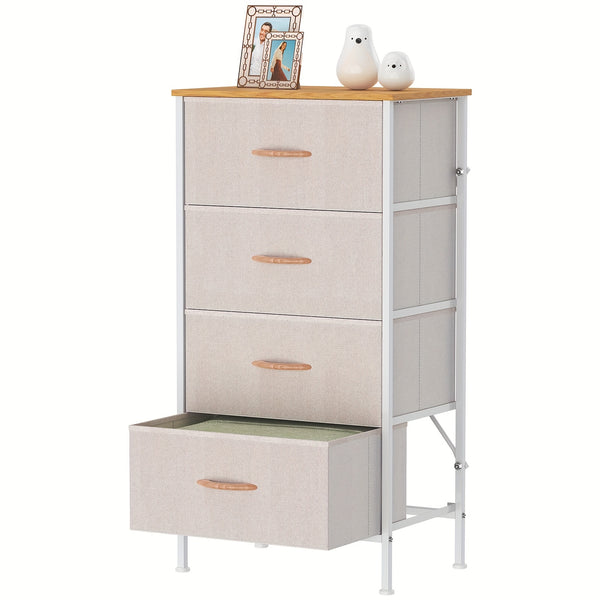 Modern 4-Drawer Dresser Storage Cabinet with Metal Frame & MDF Wood - Grey Spacious Dresser with Anti-Tip Safety & Adjustable Feet, Assembly, Standalone Furniture Unit Suitable for Bedroom or Living Room (17.7” X 11.8” X 35.8”)