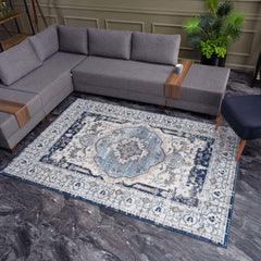 Montana Oriental Rug – Durable and Non-Shedding Area Rug for Living Room, Kitchen, Dining Room, Nursery, and Bedroom – Navy and Cream Colours – Easy Maintenance, Pet-Friendly.