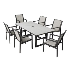 Agio Trinity 7 Piece Sling Dining Patio Set with Sintered Stone Table Top + Cover