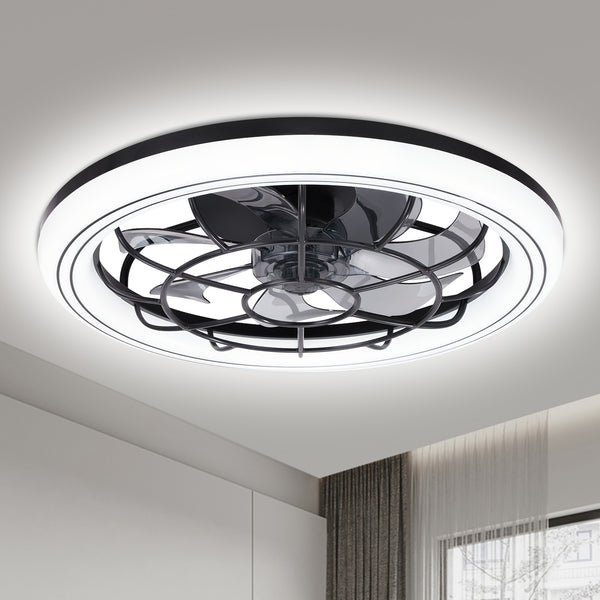 Modern 3-Color Temperature LED Ceiling Fan with Remote Control - Quiet Invisible Fan & Light, Semi-Flush Mount for Living Room, Bedroom, Dining Room - Energy Efficient Home Lighting, Bedroom Air Circulation, Sleek Light Fixture, Durable Plastic