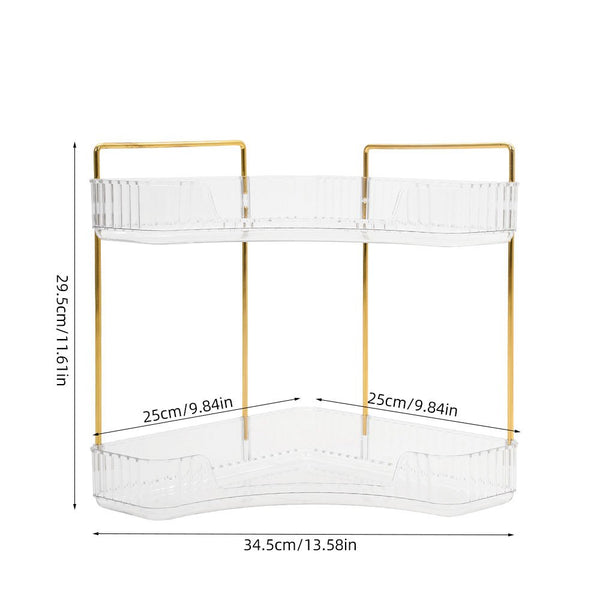 Corner Space Utilization Storage Rack Golden 17.5*12*31.5cm, Square Transparent Two-Tier Bathroom Countertop Rack, Bathroom Shelf, Countertop Storage Organizer