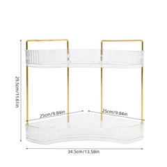 Corner Space Utilization Storage Rack Golden 17.5*12*31.5cm, Square Transparent Two-Tier Bathroom Countertop Rack, Bathroom Shelf, Countertop Storage Organizer