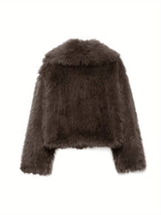 PEACHYZL Women'S Elegant Faux Fur Coat - Thickened Winter Jacket with Plush Lining, Loose Fit Long Sleeve Coat for Fall/Winter, BrownRed/