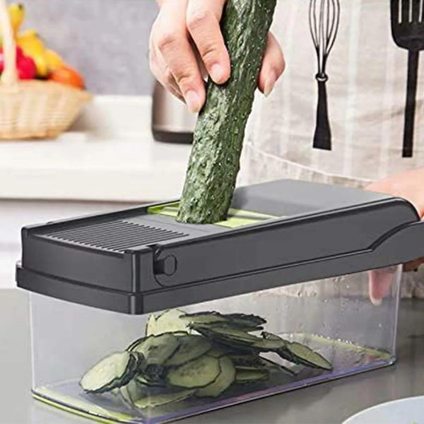 15-In-1 Kitchen Tool for Preparing Salads, Fruits, And Vegetables, Including a Peeler, Cutter, Slicer, Dicer, And Chopper.