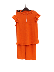 Women'S Textured Cheesecloth Frill Sleeve Top Trouser 2pcs Co Ord Loungewear Set