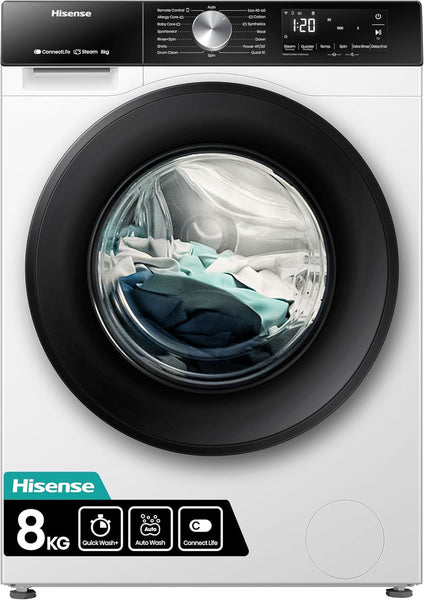 Hisense 1Q Series WF1Q8041BW Freestanding 8 KG Front Load Washing Durable Inverter Machine, Steam Wash, Quick Wash, 15 Washing Programs 1400 RPM White - Energy Rating A