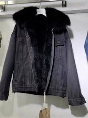 Women's Cozy -Lined Denim Jacket - Casual Long Sleeve Outerwear, Loose Fit, Button-Up Front, Flap Pockets, Solid Color, Perfect for Fall/Winter, Casual Winter Wear | Relaxed Fit Jacket | Lined Jacket