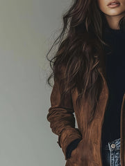 Women's Elegant Vintage Coat - Classic notched lapel, Front Button Closure, Structured H-Silhouette