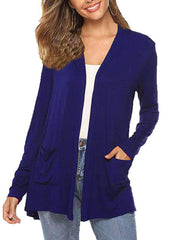 Women Simple Style Cardigan, Solid Color Long Sleeve Knitwear with Pockets, S/ M/ L/ XL/ XXL
