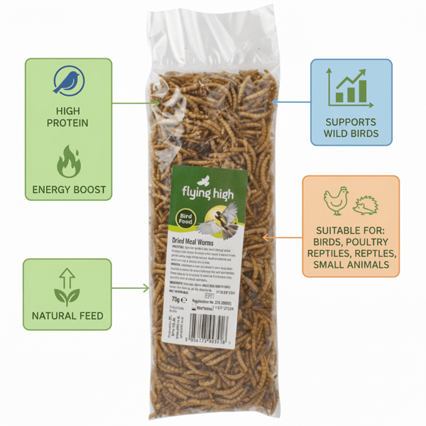 Dried Mealworms 75g – High Protein Wild Bird Feed | All-Season Natural Insect Treat for Garden Birds