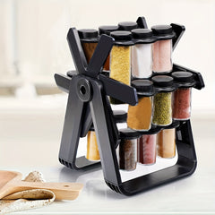 Rotating Spice Rack Organizer with 18 Glass Spice Jars, Revolving Spice Rack Set, 360 Degree Rotating Ferris Wheels Spice Rack, Removable Spice Rack