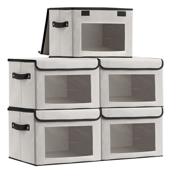 5 Packs Foldable Storage Bins with Lids 39*25*25cm Cube Organizer Baskets with Clear View Window & Handles, Fabric Storage Cubes for Closet, Shelf & Home Organization