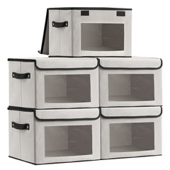 5 Packs Foldable Storage Bins with Lids 39*25*25cm Cube Organizer Baskets with Clear View Window & Handles, Fabric Storage Cubes for Closet, Shelf & Home Organization