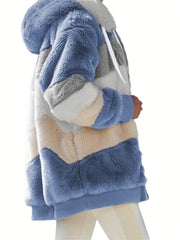 Women'S Faux Fur Shearling Fleece Jacket - Full-Zip Hooded Coat with Full-Length Zipper, Plush Fleece Lining, Purple & Winter Jacket for Cold Weather